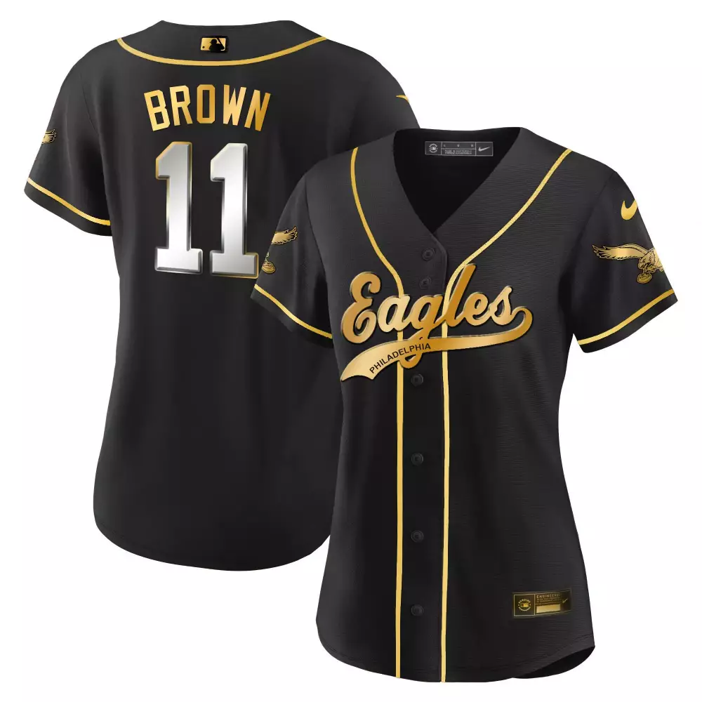 Aj Brown 11 Philadelphia Eagles Jersey Black Gold Men Stitched