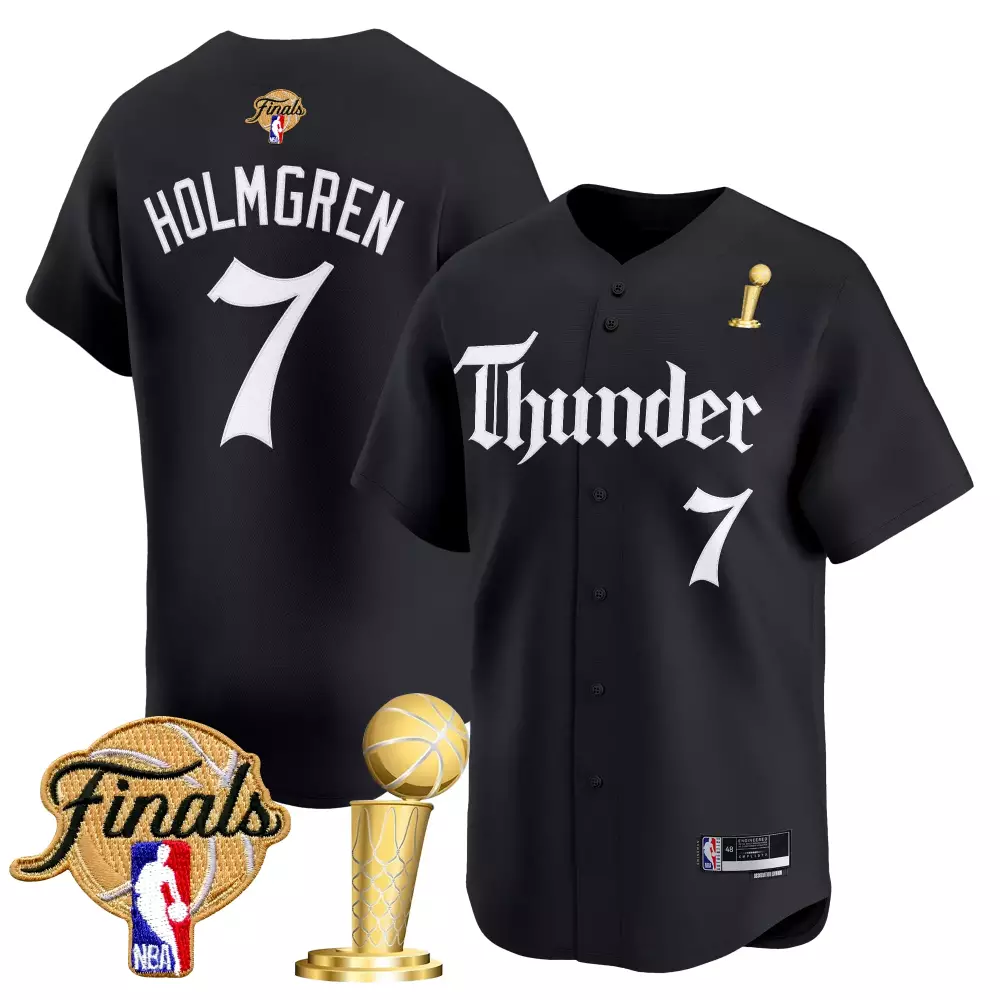 Chet Holmgren 7 Jersey Black NBA Finals Oklahoma City Thunder Championship Trophy