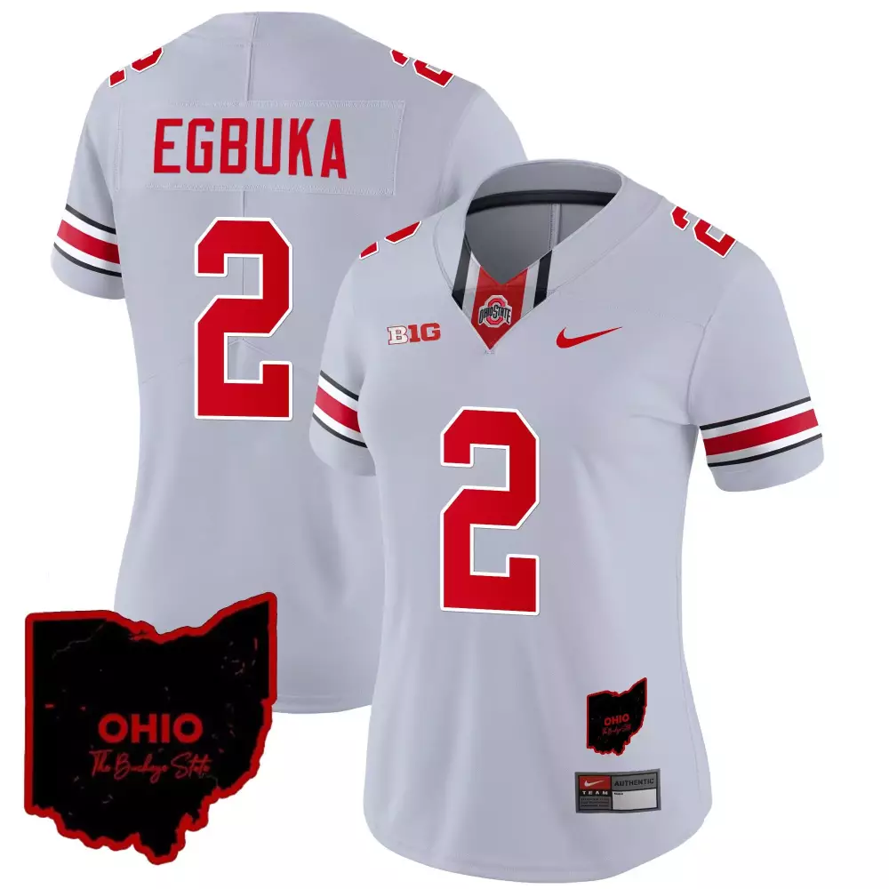 Emeka Egbuka 2 Jersey Gray Ohio State Buckeyes Women Authentic Alternate Red Black