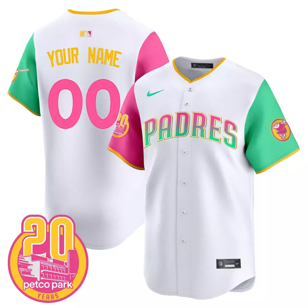 Custom San Diego Padres Jersey White Petco Park 20 Years Men Stitched Split Design