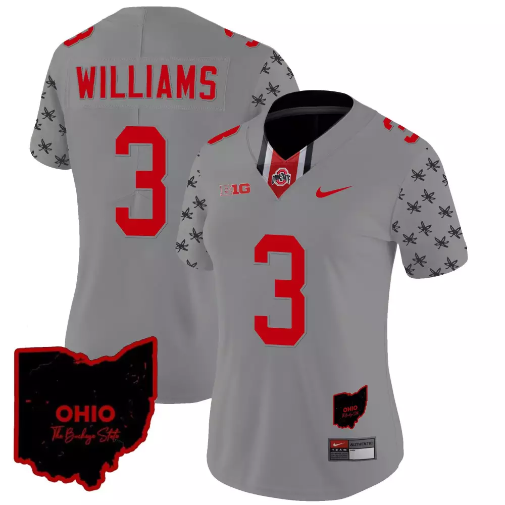 Miyan Williams 3 Jersey Gray Ohio State Buckeyes Women Authentic Alternate Red Black