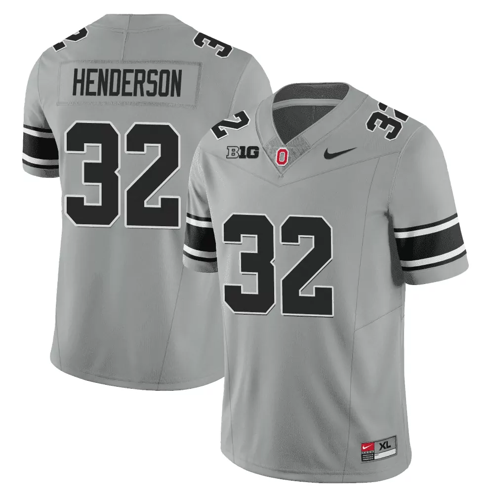 Henderson 32 Ohio State Buckeyes Jersey Grey Big Ten Men Authentic Alternate Black
