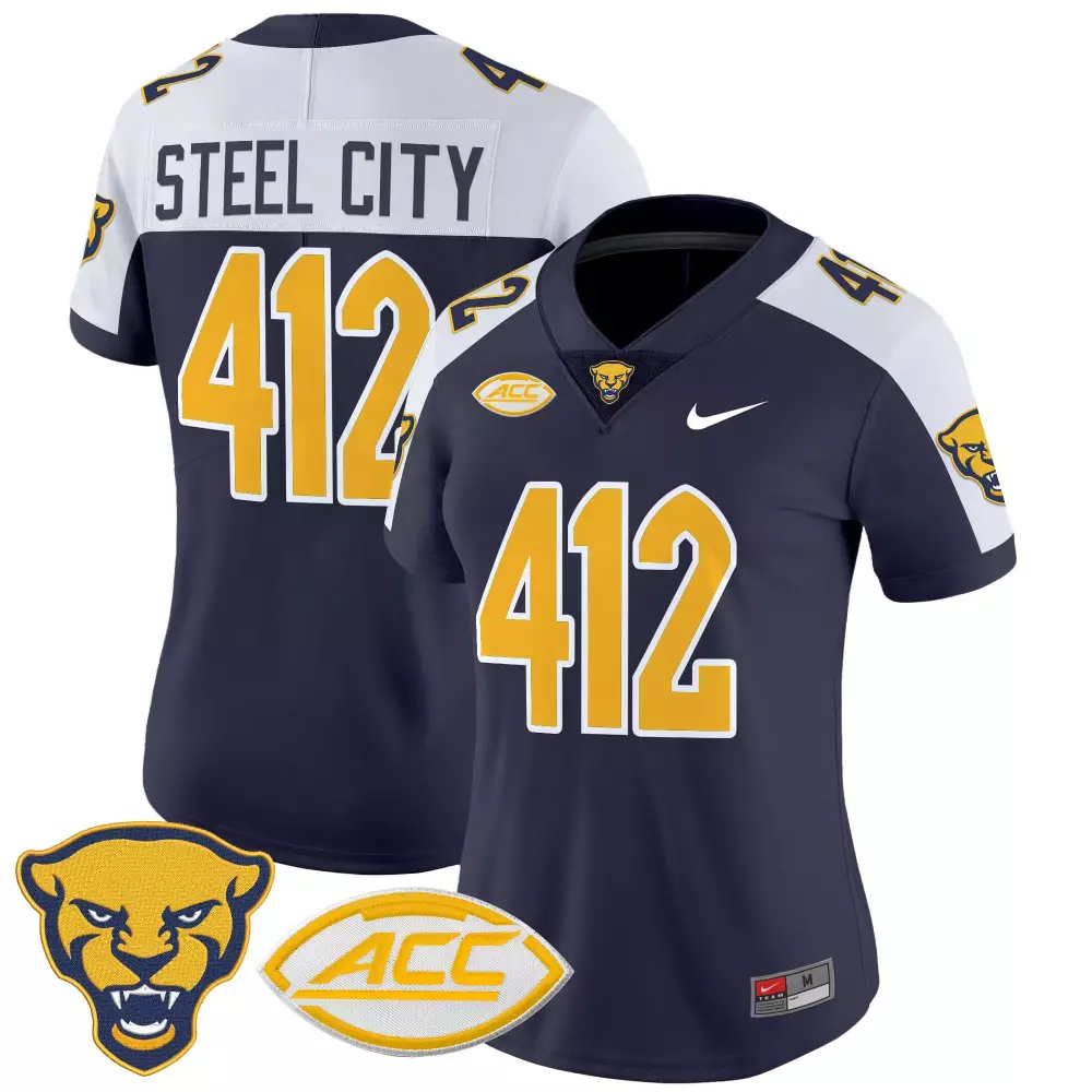 Custom Pittsburgh Panthers Jersey Navy Steel City Women Limited Design Gold White