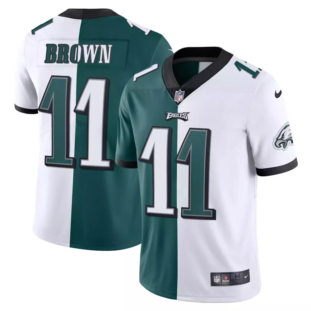 Aj Brown 11 Eagles Jersey Green Men Split White Vapor All Stitched