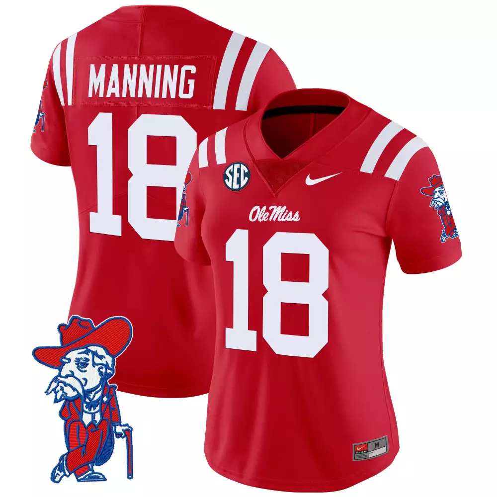 Manning Rebels 18 Ole Miss Jersey Red Women Replica White Vapor Limited Embroidered