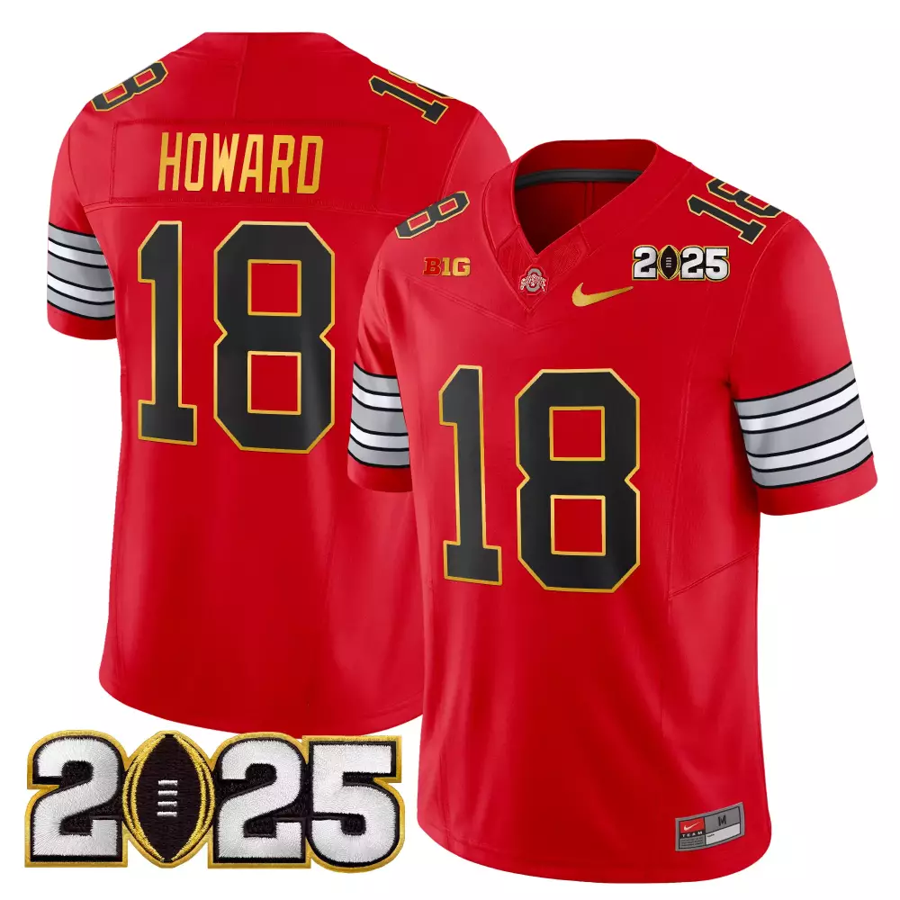 Howard Cfp 18 Ohio State Buckeyes Jersey Scarlet 2025 Men Authentic White Black Gray
