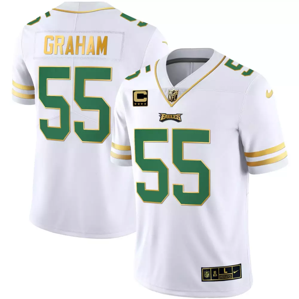 Brandon Graham 55 Eagles Jersey White Men Alternate Green Gold Vapor v3 All Stitched