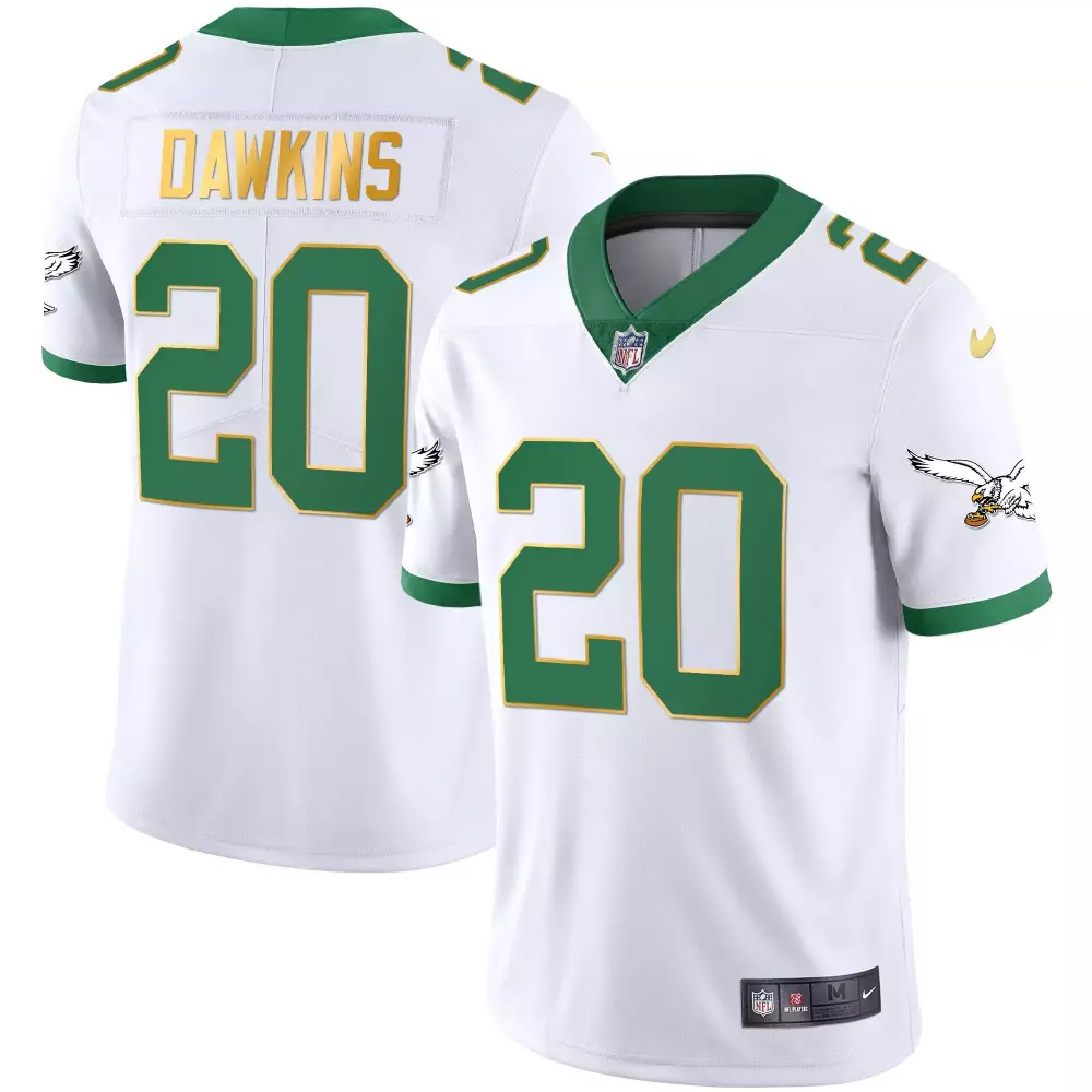Brian Dawkins 20 Eagles Jersey White Men Player Alternate Green Gold All Stitched