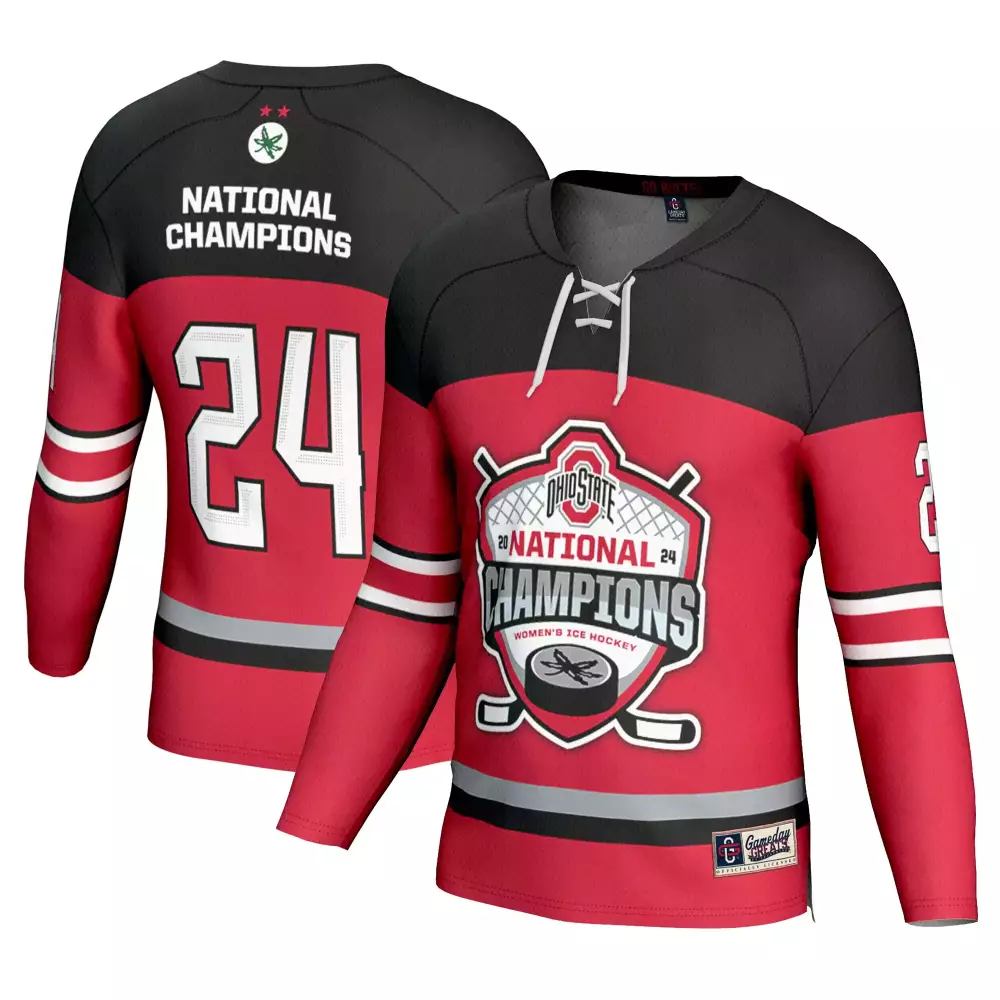 Custom Ohio State 24 Jersey Red National Champions 2024 Women Replica Black White