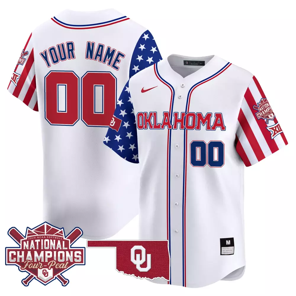 Custom Oklahoma Jersey White 2024 Ncaa Softball National Champions Four-peat Women