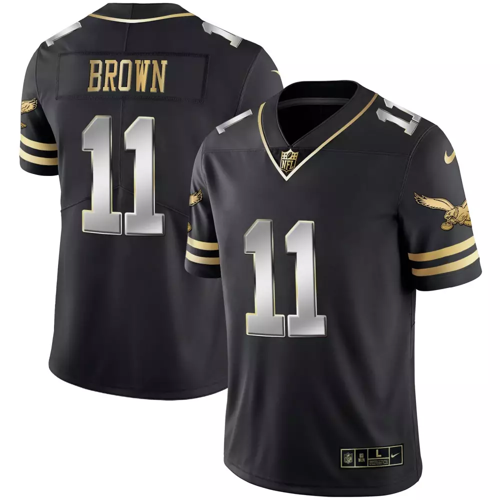 Aj Brown 11 Philadelphia Eagles Jersey Black Men Player Alternate Gold Silver Limited