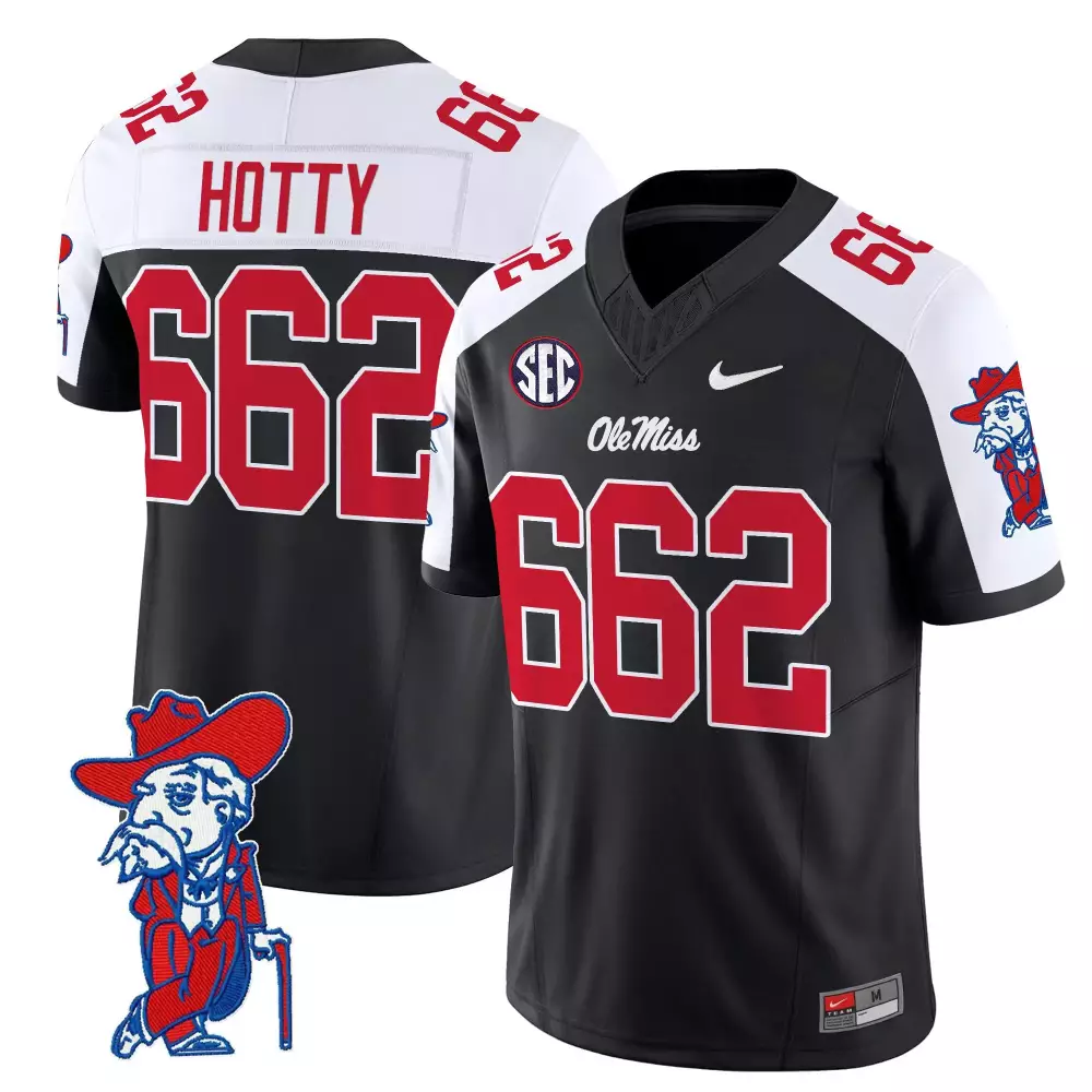Hotty Rebels Ole Miss Jersey Black Colonel Reb Men Stitched White Red Vapor All Embroidered