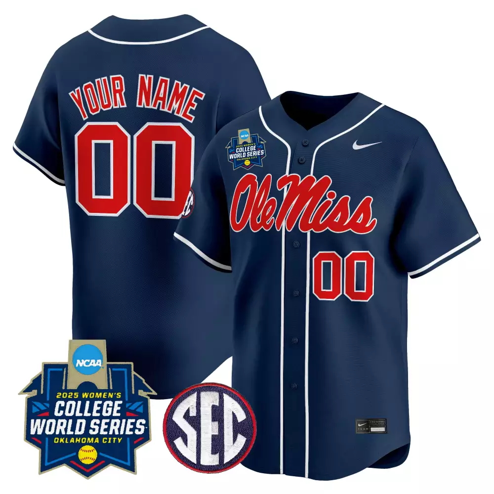 Custom Ole Miss Jersey Navy 2025 Women's College World Series Women Replica Red White