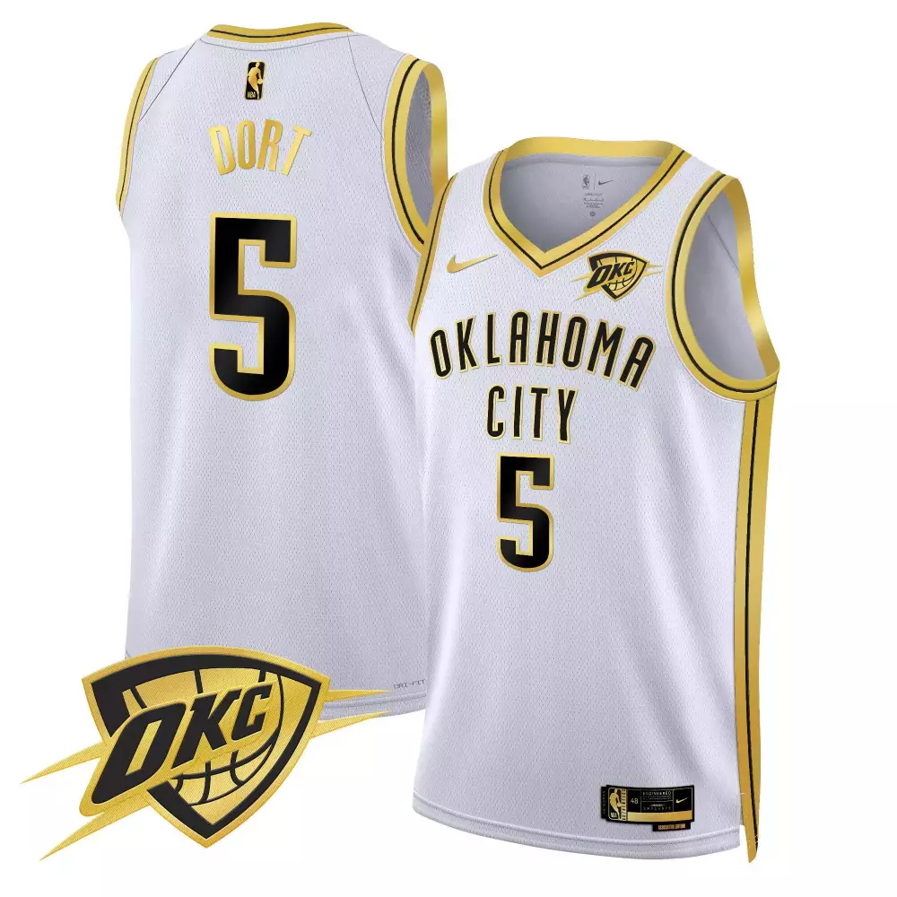 Luguentz Dort 5 Jersey White Oklahoma City Thunder Men Authentic Alternate Gold Black