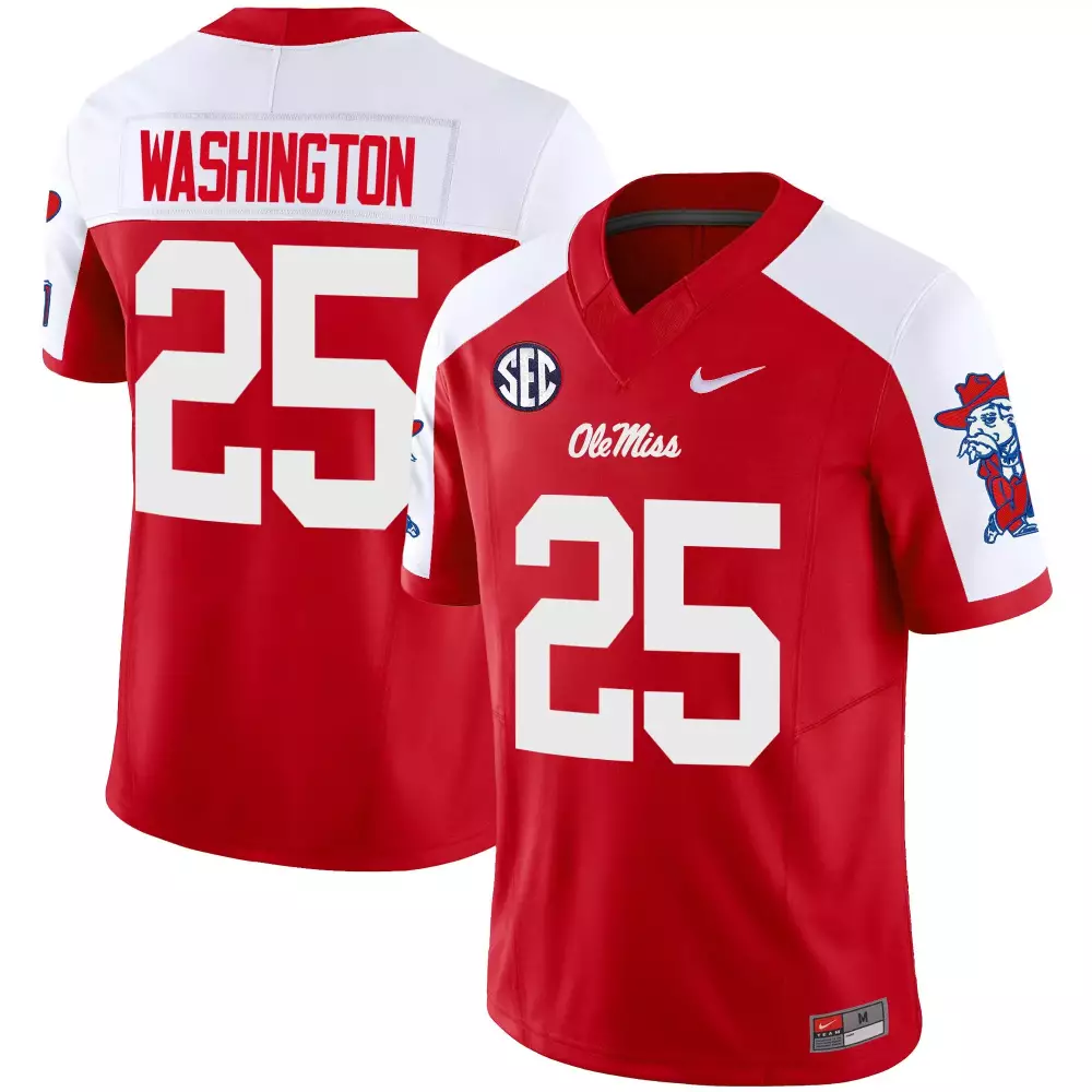 Washington 25 Ole Miss Rebels Jersey Red Landshark Men Authentic White Vapor Limited