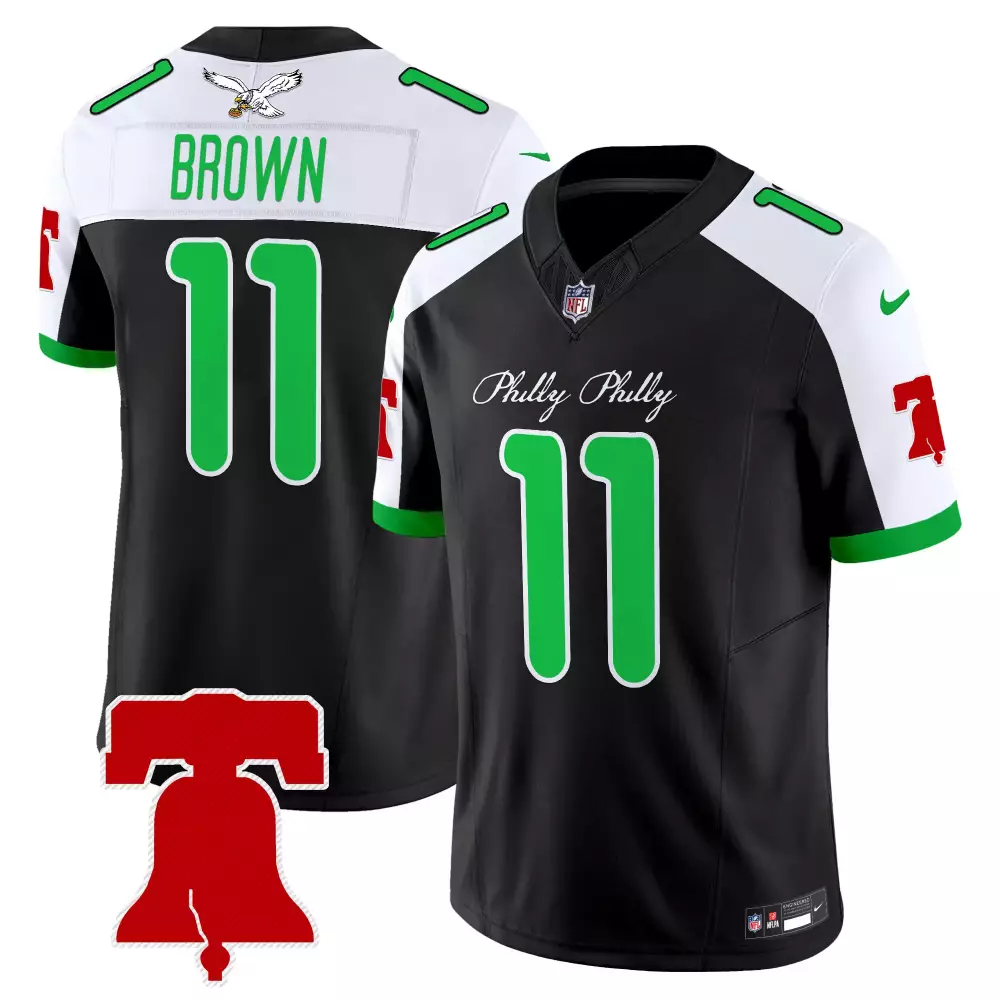 Brown 11 Eagles Jersey Black Philly Special Bell Icon Men Split Design White Green