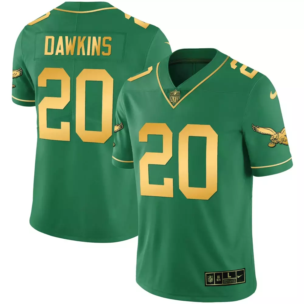 Brian Dawkins 20 Jersey Green Philadelphia Eagles Men Game Gold Stitched
