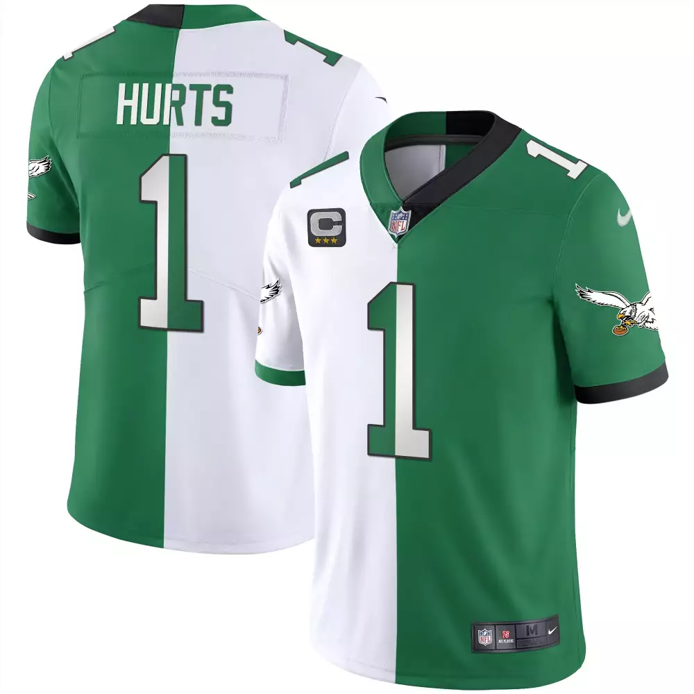 Jalen Hurts 1 Philadelphia Eagles Jersey Green Split Men Design White Stitched