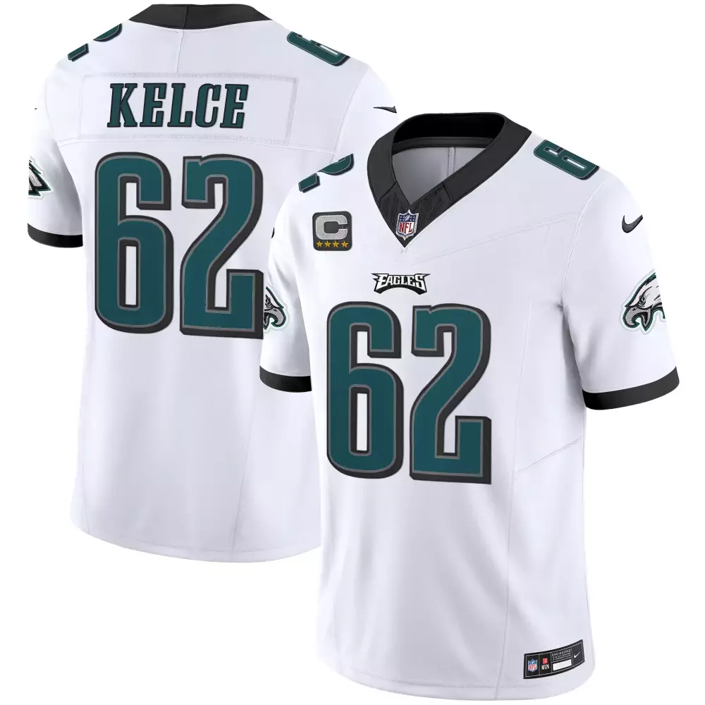 Kelce 62 Eagles Jersey White Stars Men Standard Alternate Green Black All Stitched