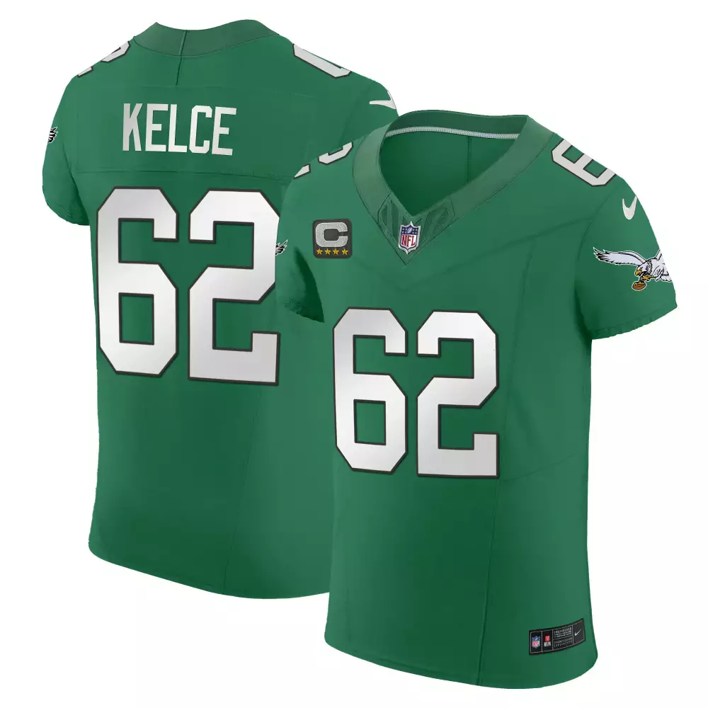 Kelce 62 Eagles Jersey Green Stars Men Player White Vapor Elite All Stitched