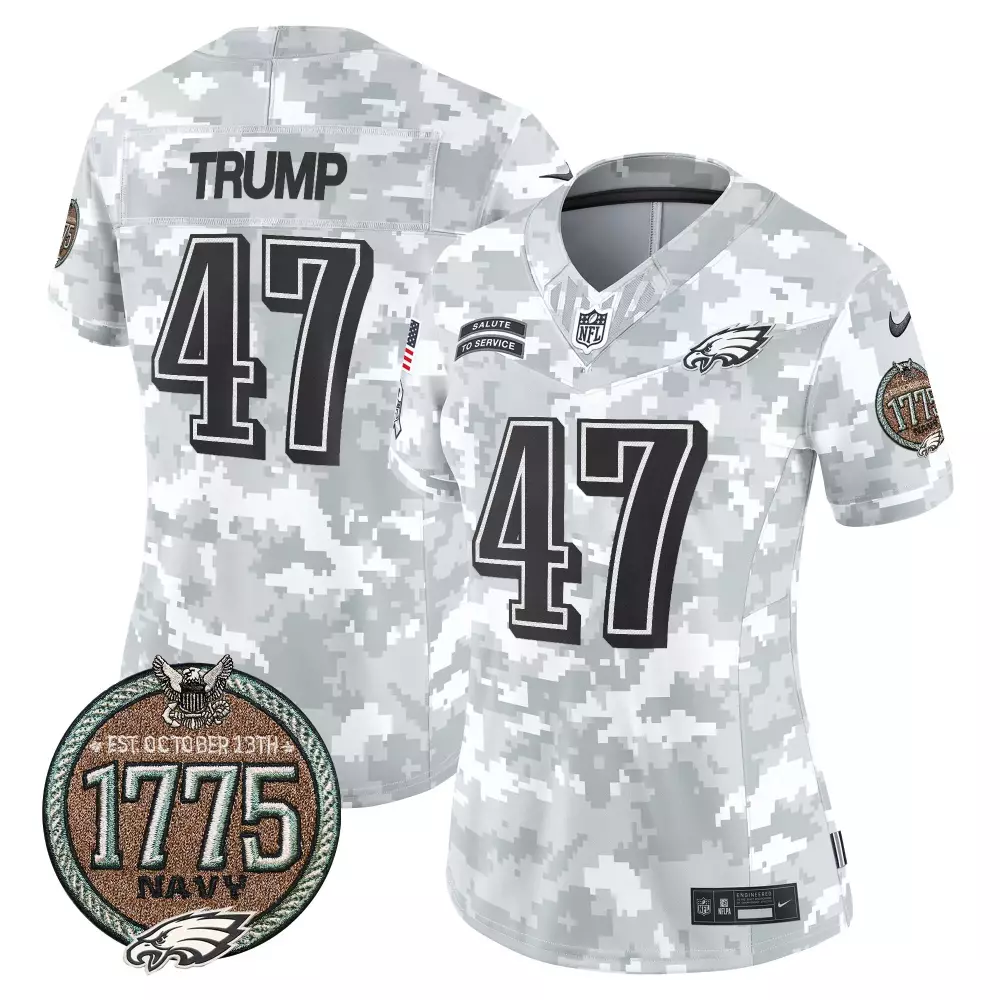 Donald Trump 47 Eagles Jersey White Salute To Service Us Navy 1775 Women Custom Design