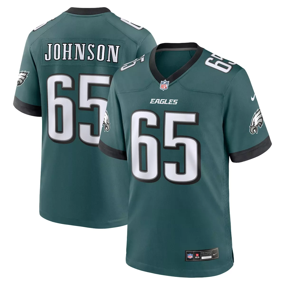 Lane Johnson 65 Eagles Jersey Green Men Black White Game