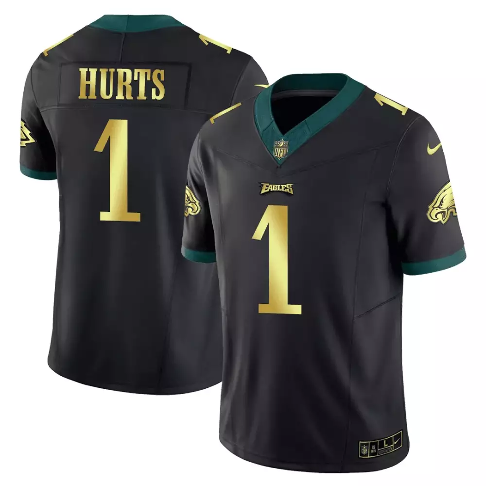 Jalen Hurts 1 Eagles Jersey Black Men Official Green Gold All Stitched