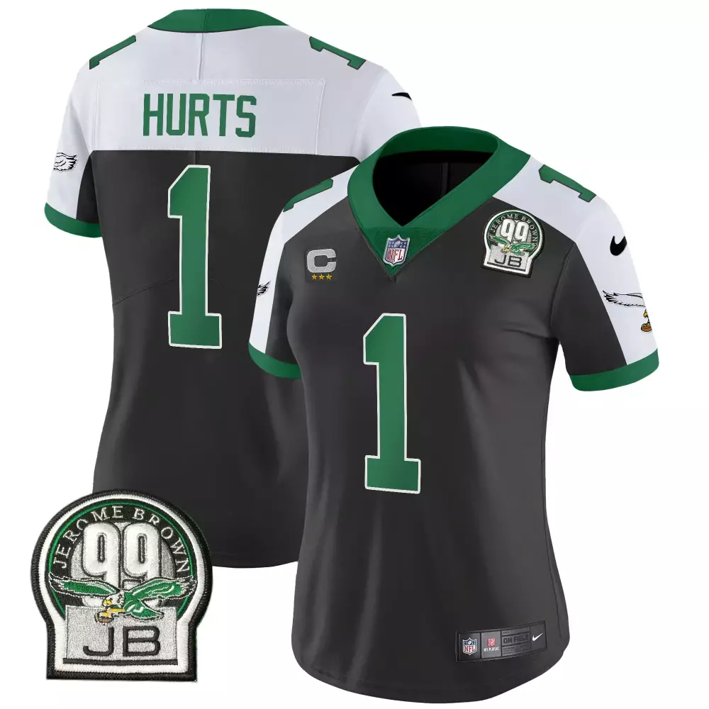 Jalen Hurts 1 Eagles Jersey Black Jerome Brown 99 Jb Women Player Green White Stitched