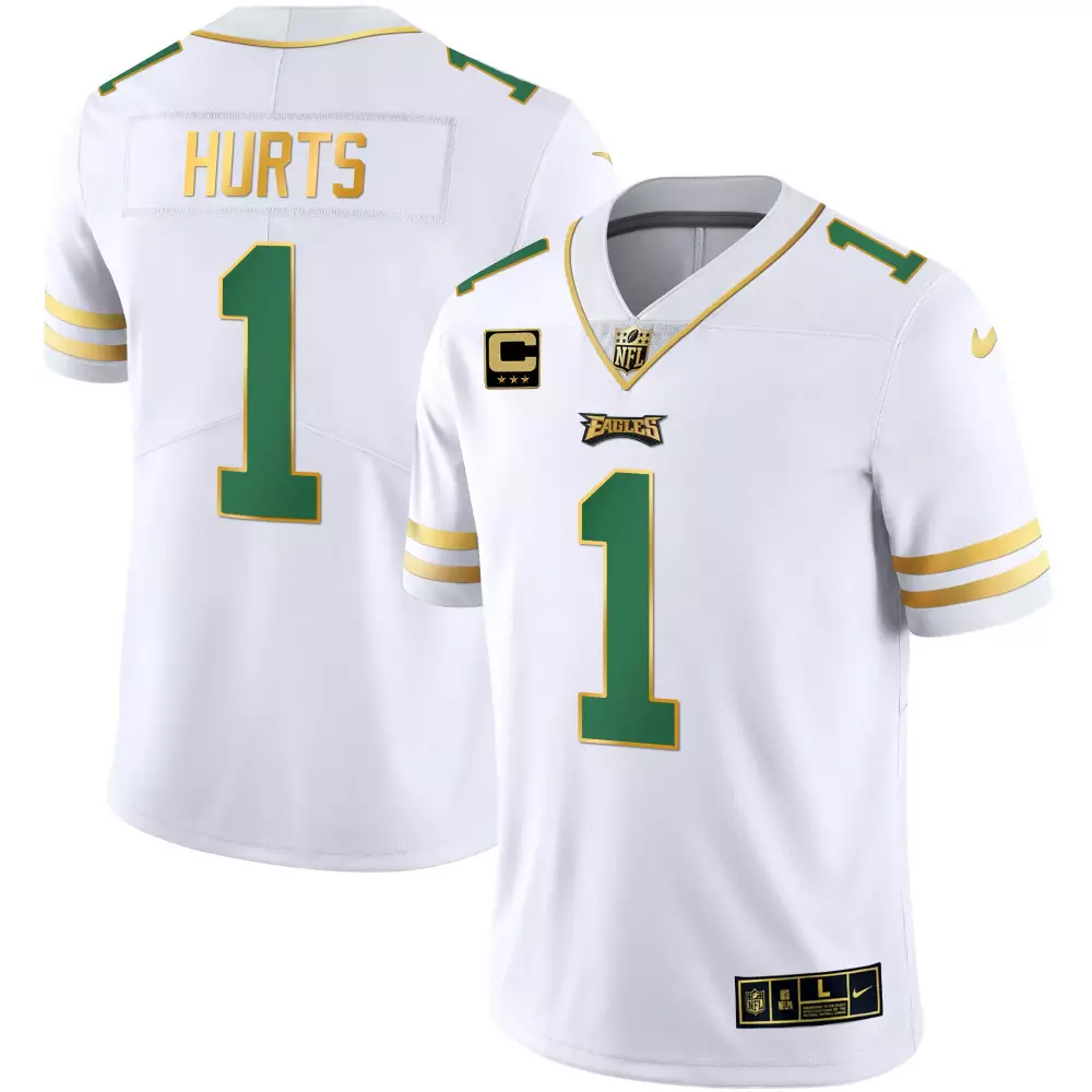 Jalen Hurts 1 Eagles Jersey White Men Standard Alternate Green Gold All Stitched