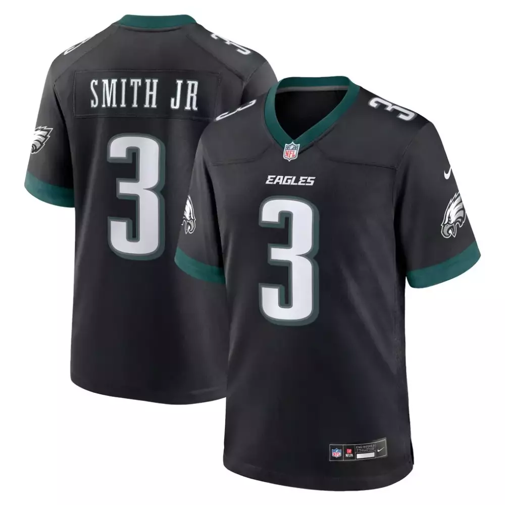 Nolan Smith Jr. 3 Eagles Jersey Black Men Replica Green White Alternate Game