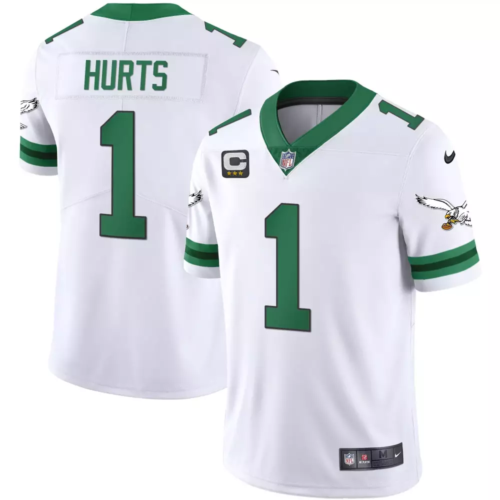 Jalen Hurts 1 Eagles Jersey White Men Standard Alternate Green Stitched