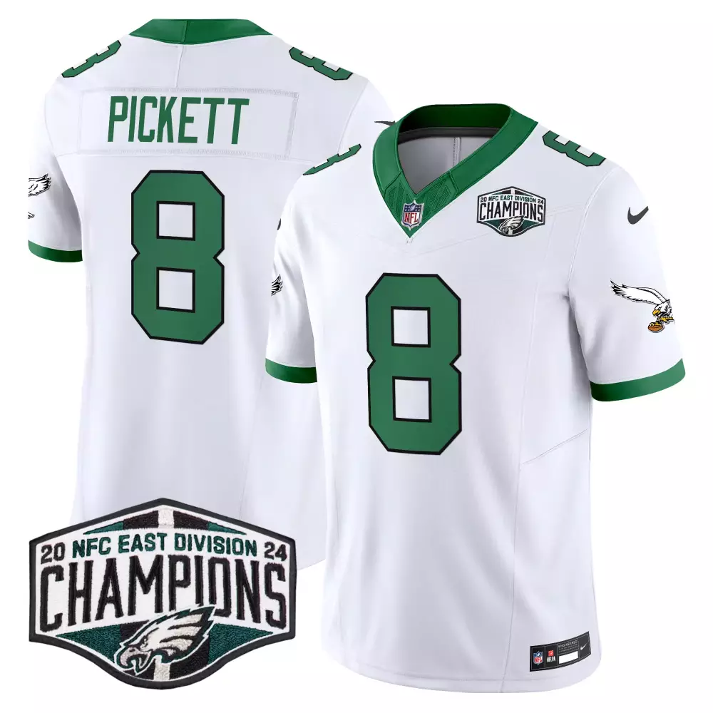 Kenny Pickett 8 Eagles Jersey White Champions Men Vapor Limited Green v2