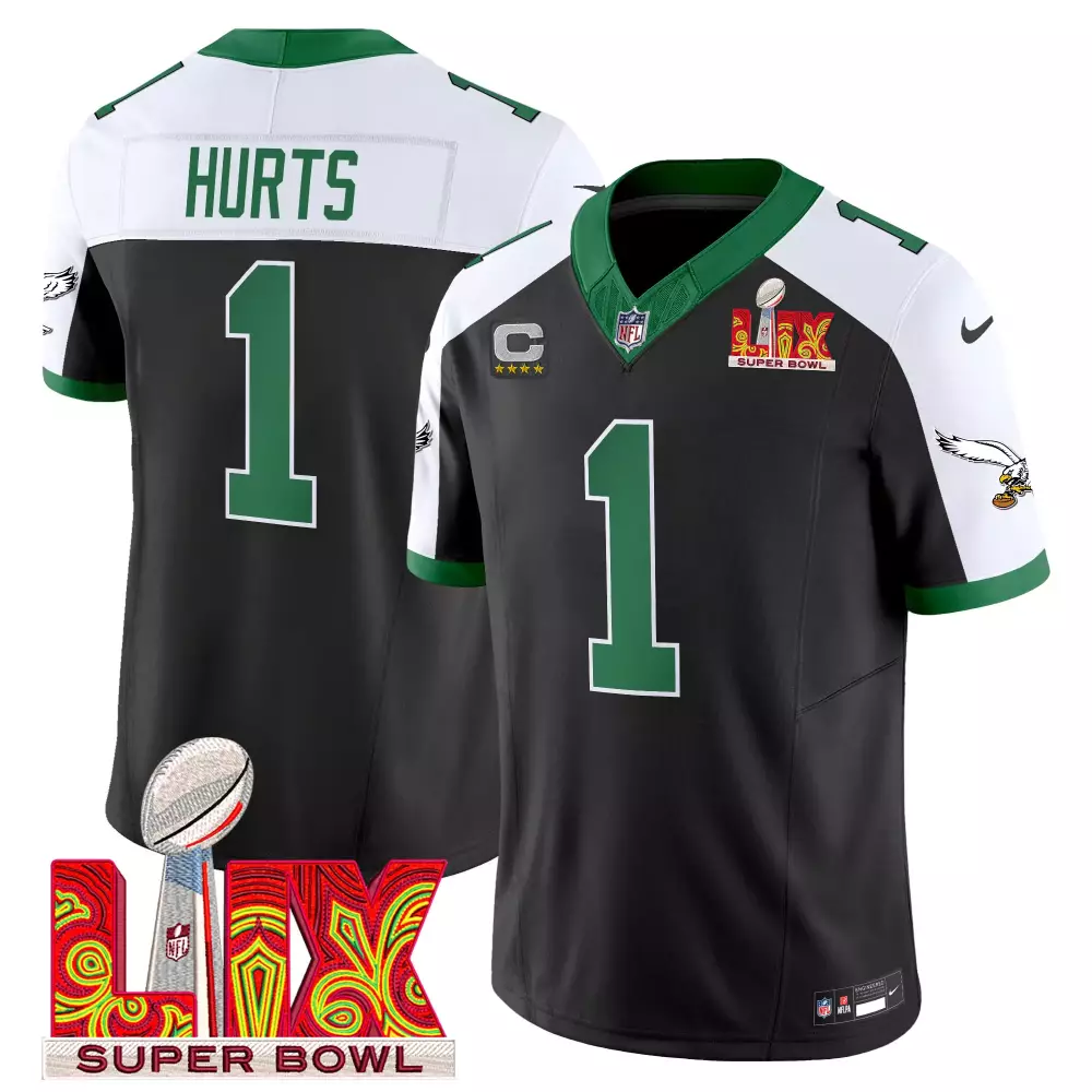 Jalen Hurts 1 Eagles Jersey Black Super Bowl Lix 2022 Men Standard Alternate Green