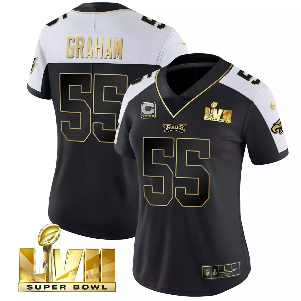 Graham Lvii 55 Eagles Jersey Black Super Bowl Women Game Alternate White Gold All