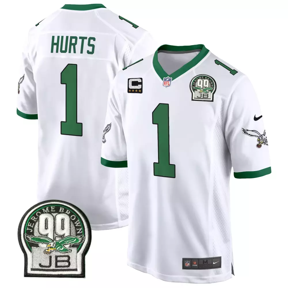 Jalen Hurts 1 Eagles Jersey White Jerome Brown 99 Jb Captain Men Green Game All Stitched