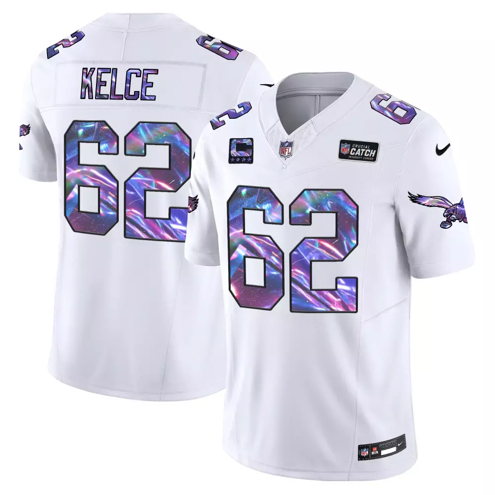 Jason Kelce 62 Eagles Jersey White Crucial Catch Men Player Alternate Custom Design