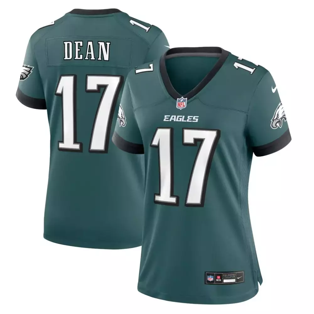 Nakobe Dean 17 Eagles Jersey Green Women Authentic Black White Game