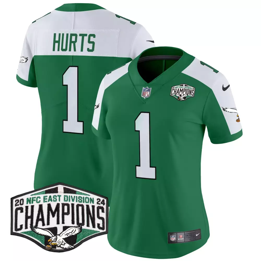 Jalen Hurts 1 Philadelphia Eagles Jersey Green 2023 NFC East Division Champions Men