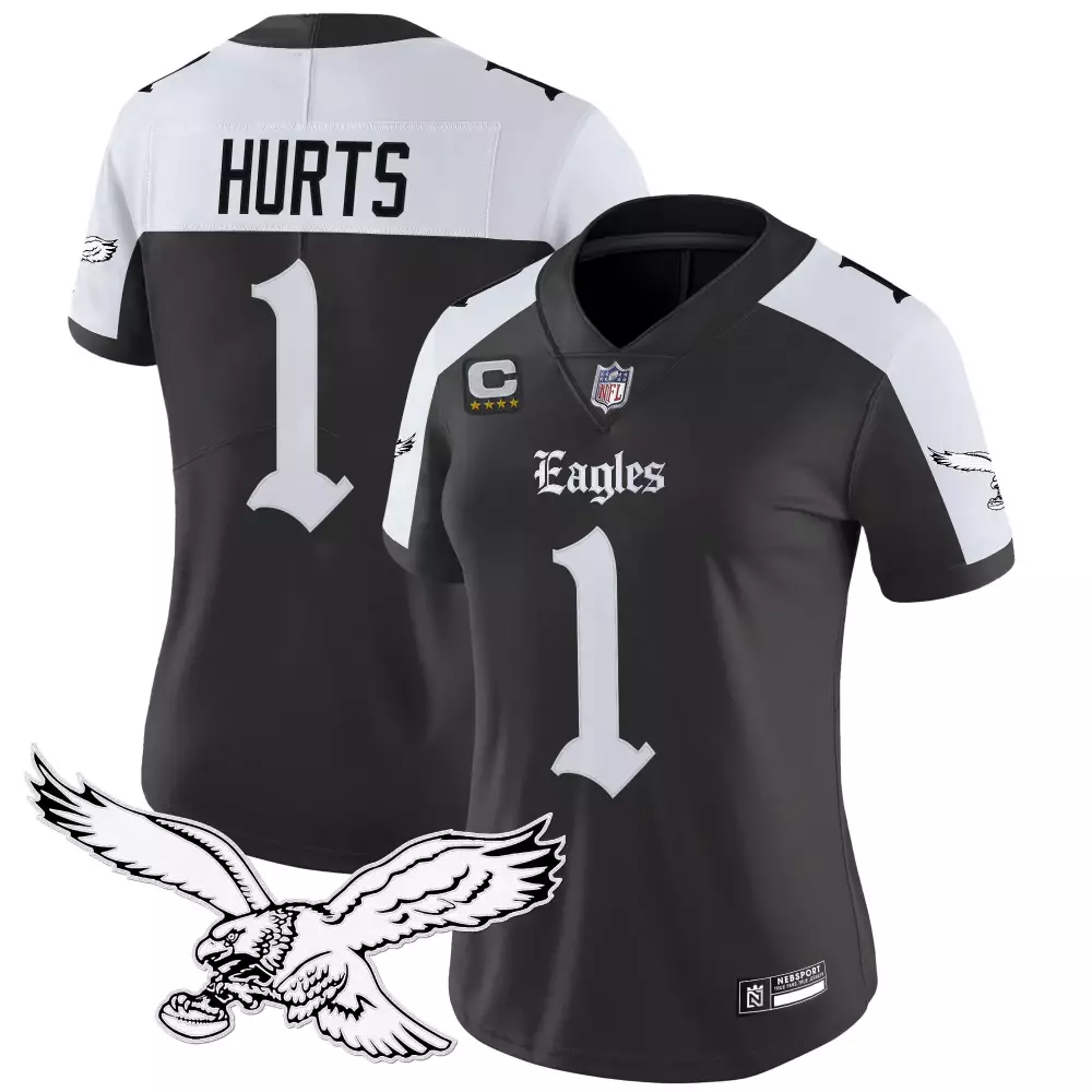 Jalen Hurts 1 Eagles Jersey Black Women Player White Vapor Stitched