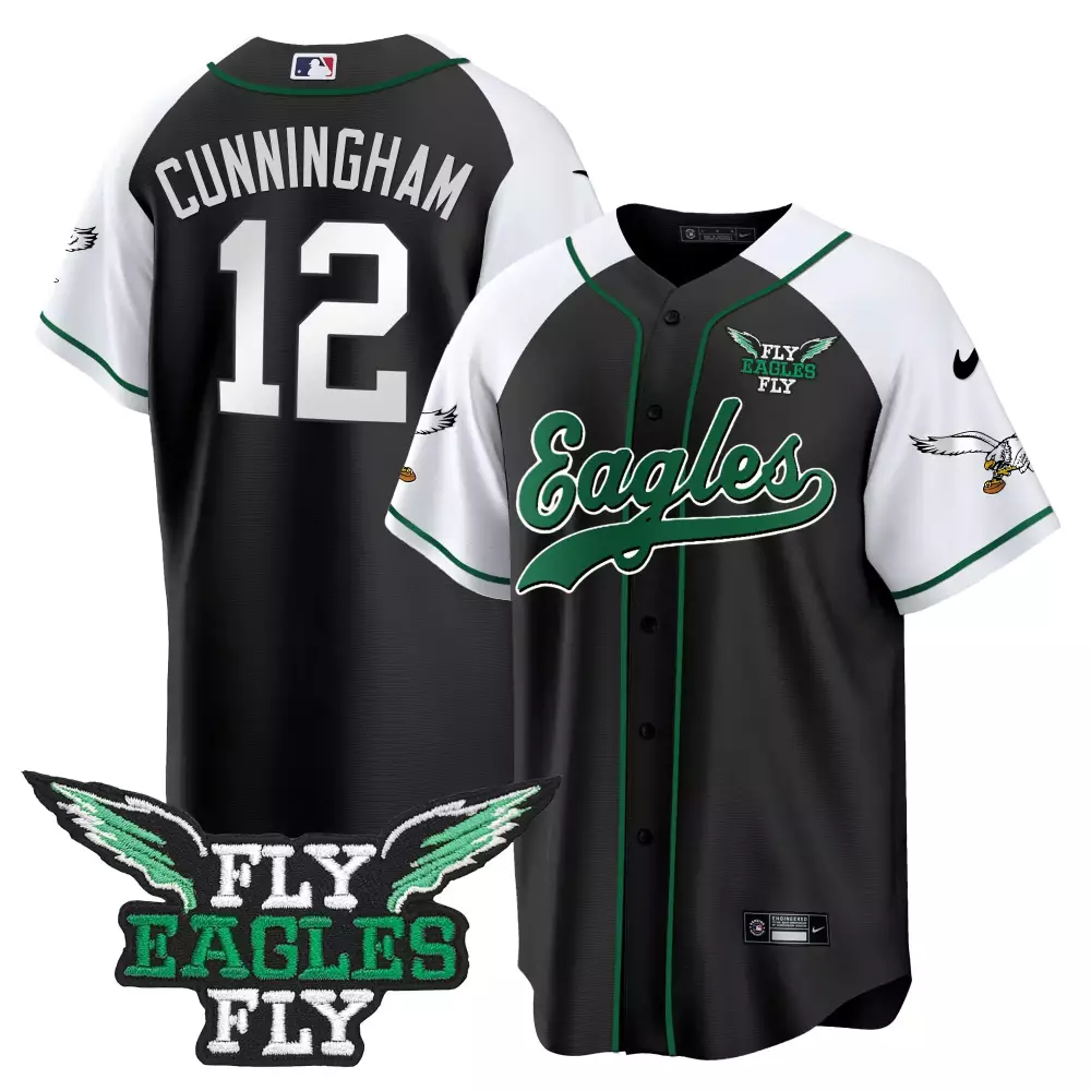Cunningham 12 Eagles Jersey Black Fly Men Split Design White Green All Stitched Vapor