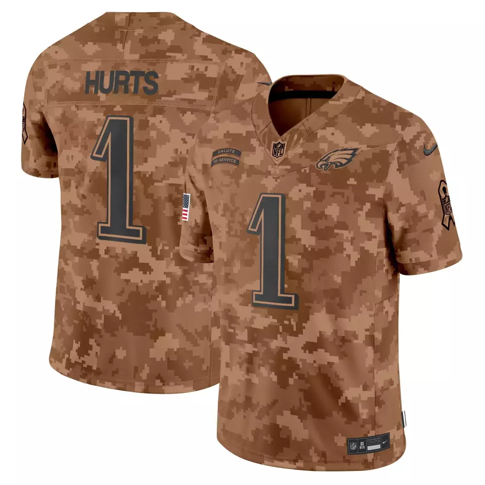 Jalen Hurts 1 Philadelphia Eagles Jersey Brown Salute To Service American Flag Men