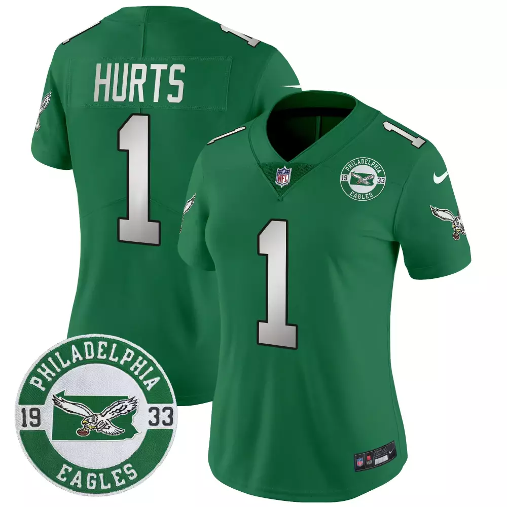 Jalen Hurts 1 Philadelphia Eagles Jersey Green 1933 Women White Silver Throwback
