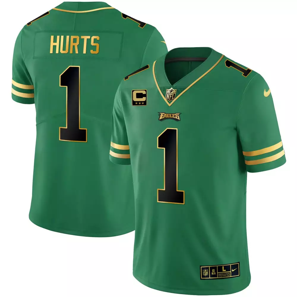 Jalen Hurts 1 Eagles Jersey Green Men Standard Gold Black Vapor v3 All Stitched