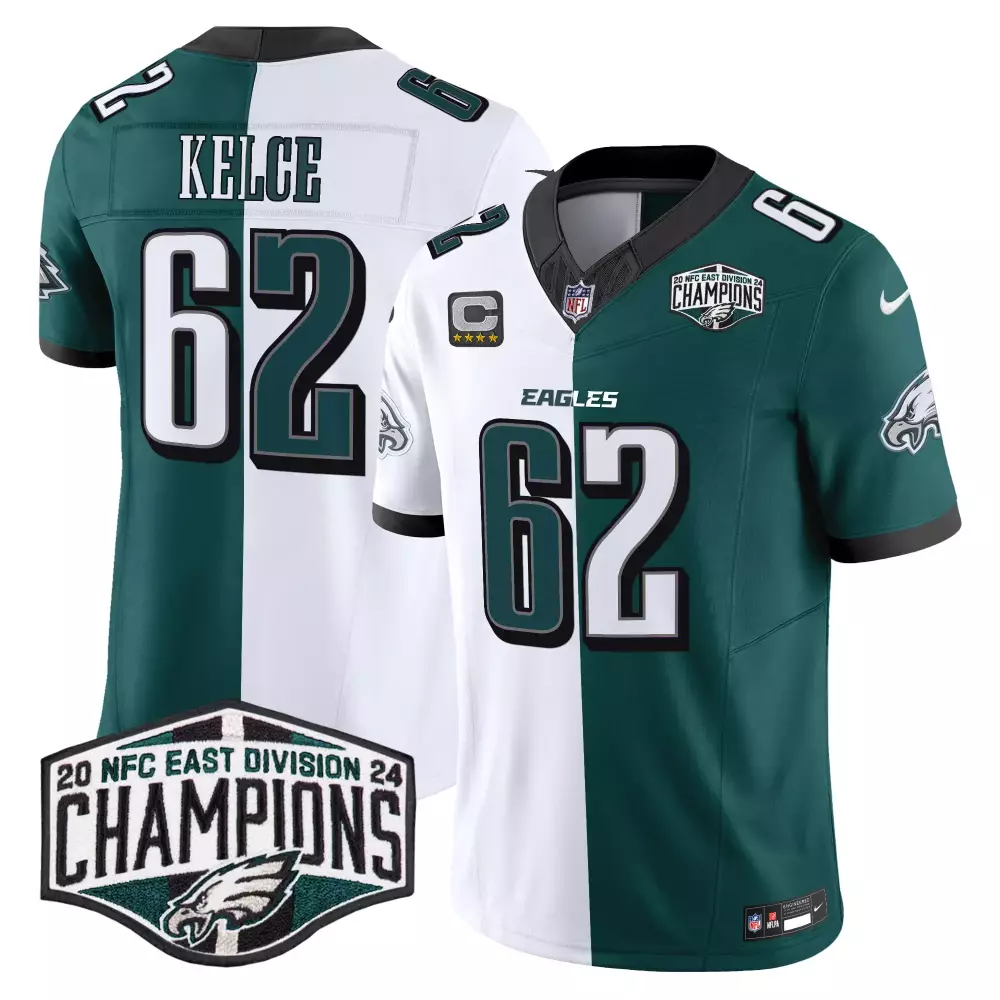 Jason Kelce 62 Eagles Jersey Green Men Split White Vapor Limited All Stitched