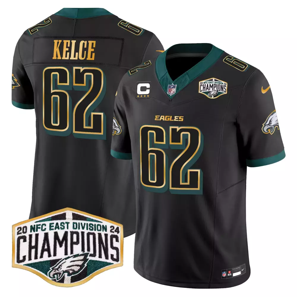 Jason Kelce 62 Eagles Jersey Black Men Green Gold Vapor Limited All Stitched