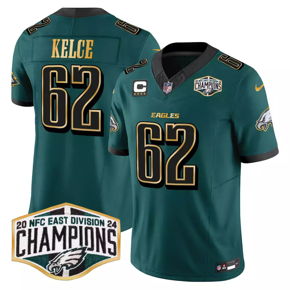 Jason Kelce 62 Eagles Jersey Green 2020 NFC East Division Champions Men Black Gold