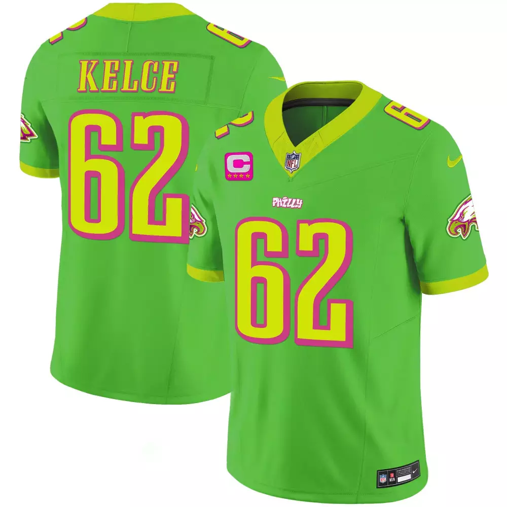 Jason Kelce 62 Jersey Neon Green Kelly Alternate Philadelphia Eagles Men Yellow Hot Pink