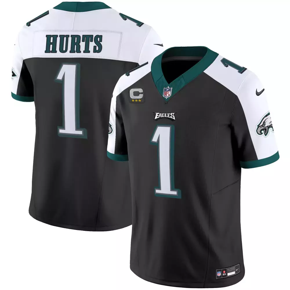 Jalen Hurts 1 Eagles Jersey Black Captain Men Replica White Green All Stitched Vapor