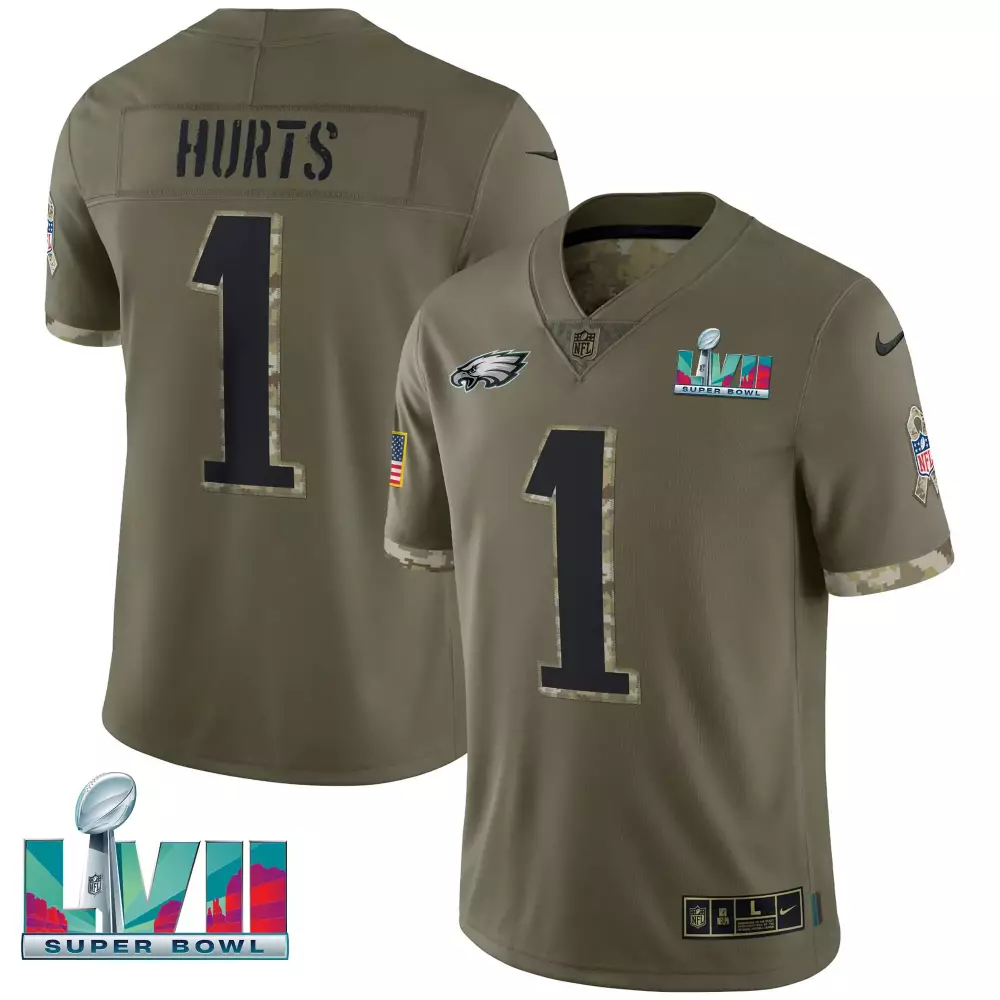 Jalen Hurts 1 Eagles Jersey Olive Green Salute To Service Super Bowl Lvii American Flag