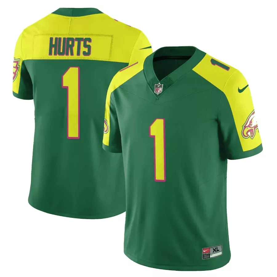 Jalen Hurts 1 Eagles Jersey Green Men Alternate Split Design Yellow Pink Vapor Limited